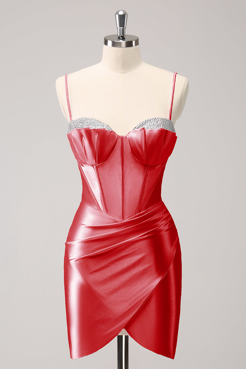 Sparkly Pink Spaghetti Straps Tight Mini Dress with Beading - Image 12