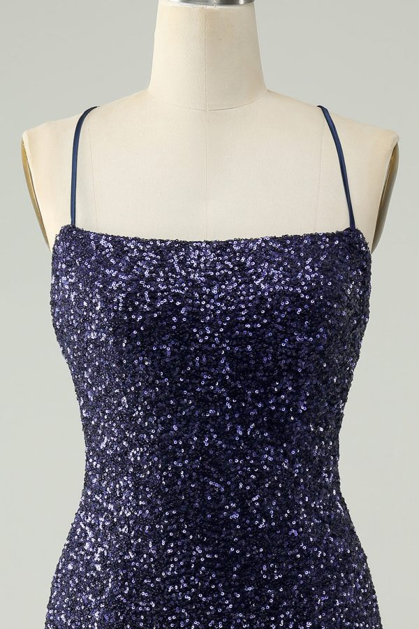 Sparkly Navy Sequins Tight Mini Dress With Fringes - Image 4