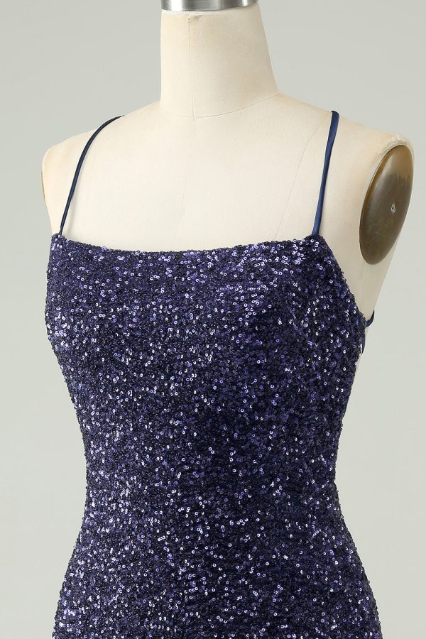 Sparkly Navy Sequins Tight Mini Dress With Fringes - Image 6